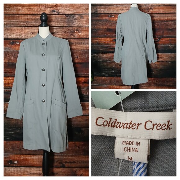 NWT Coldwater Creek Long Jacket M Pewter Gray Button Front - Picture 1 of 9